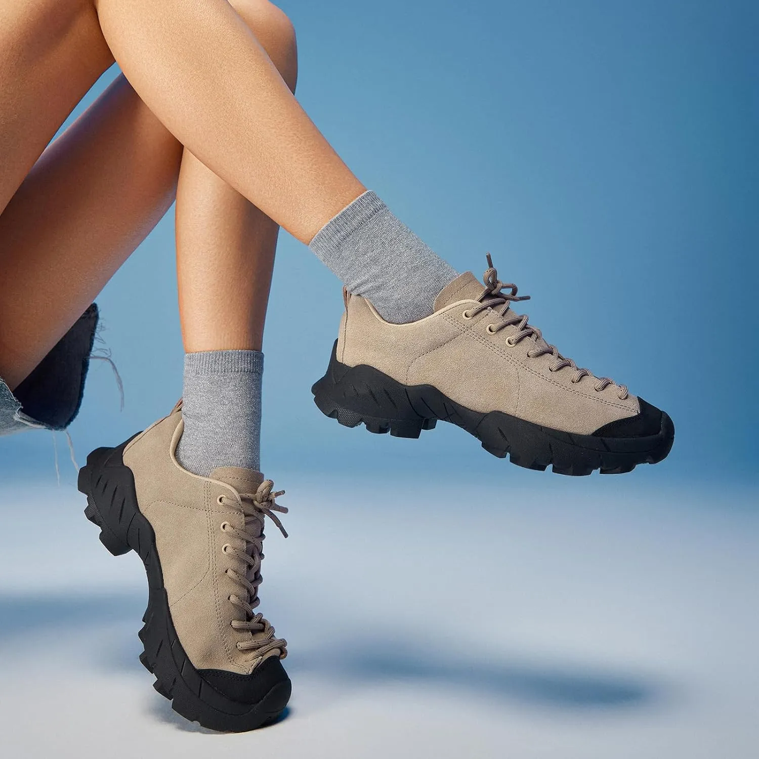 BEAU TODAY Hiking Shoes Women Lightweight,Hike Barefoot Sneakers Women,Wide Toe Box Non-Slip Outdoor Sneakers,Suede Walking Shoes for Trekking Trail Climbing