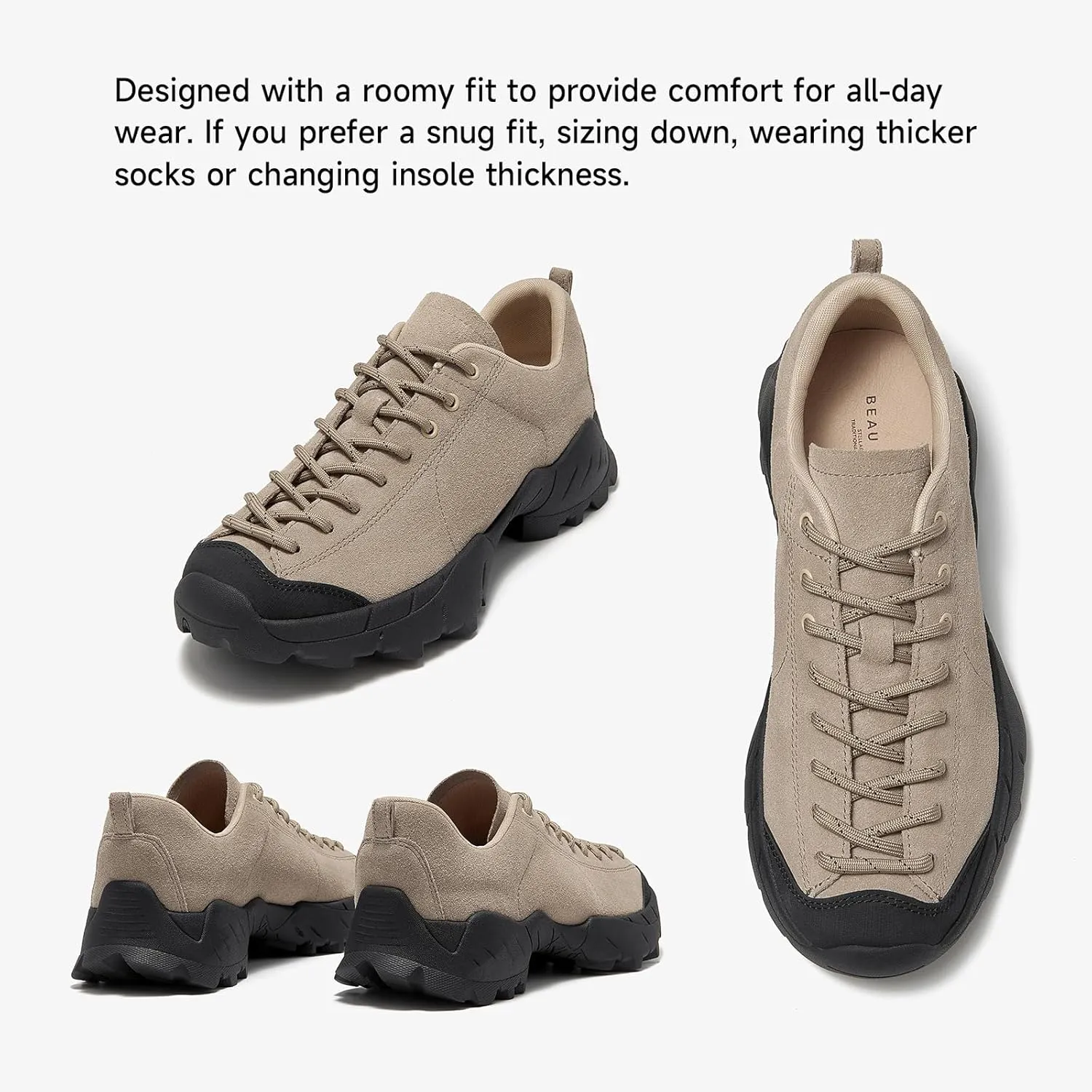 BEAU TODAY Hiking Shoes Women Lightweight,Hike Barefoot Sneakers Women,Wide Toe Box Non-Slip Outdoor Sneakers,Suede Walking Shoes for Trekking Trail Climbing
