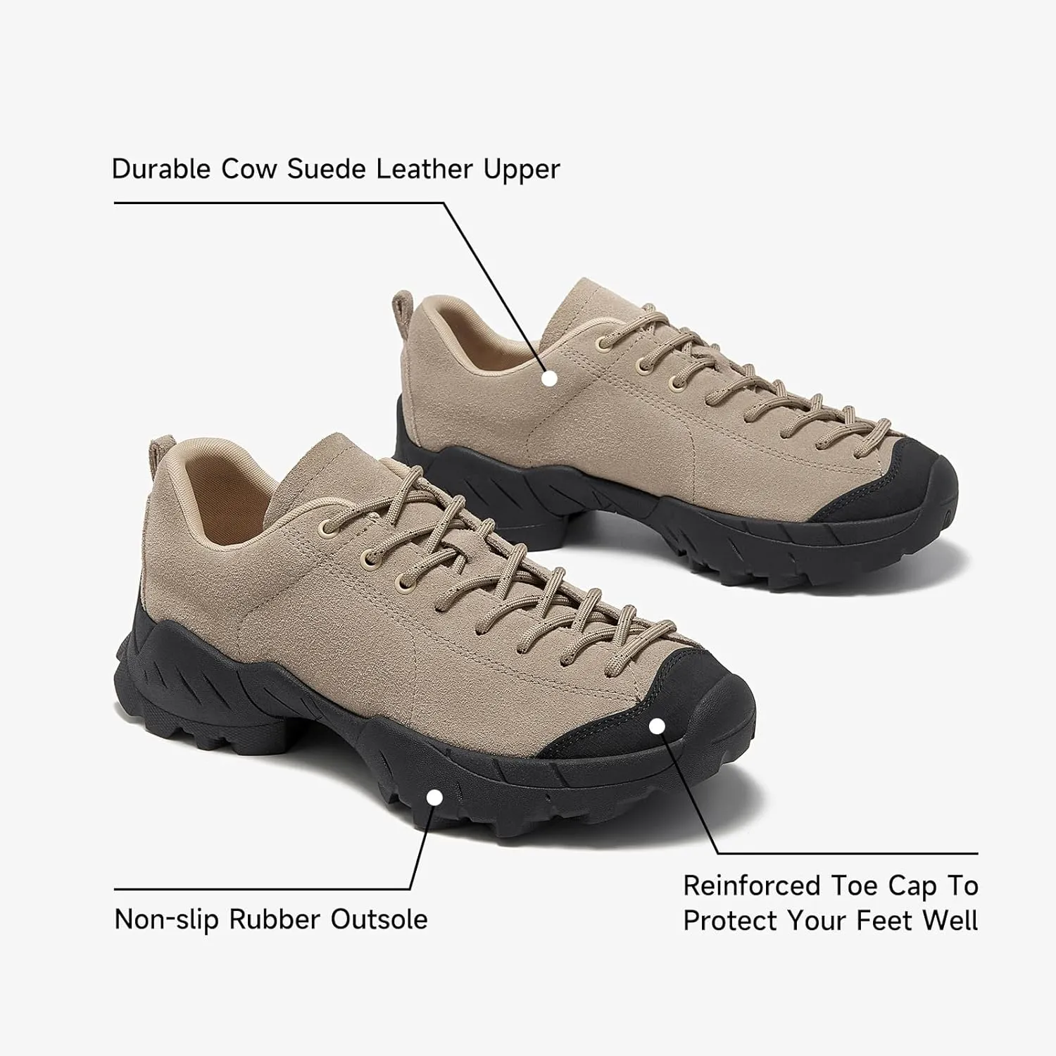 BEAU TODAY Hiking Shoes Women Lightweight,Hike Barefoot Sneakers Women,Wide Toe Box Non-Slip Outdoor Sneakers,Suede Walking Shoes for Trekking Trail Climbing