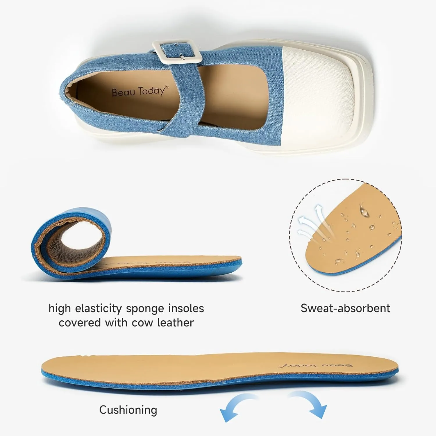 BEAU TODAY Mary Jane Shoes Women, Genuine Leather Womens Loafers, Mary Jane Pumps for Women, Closed Toe Dress Shoes for Women