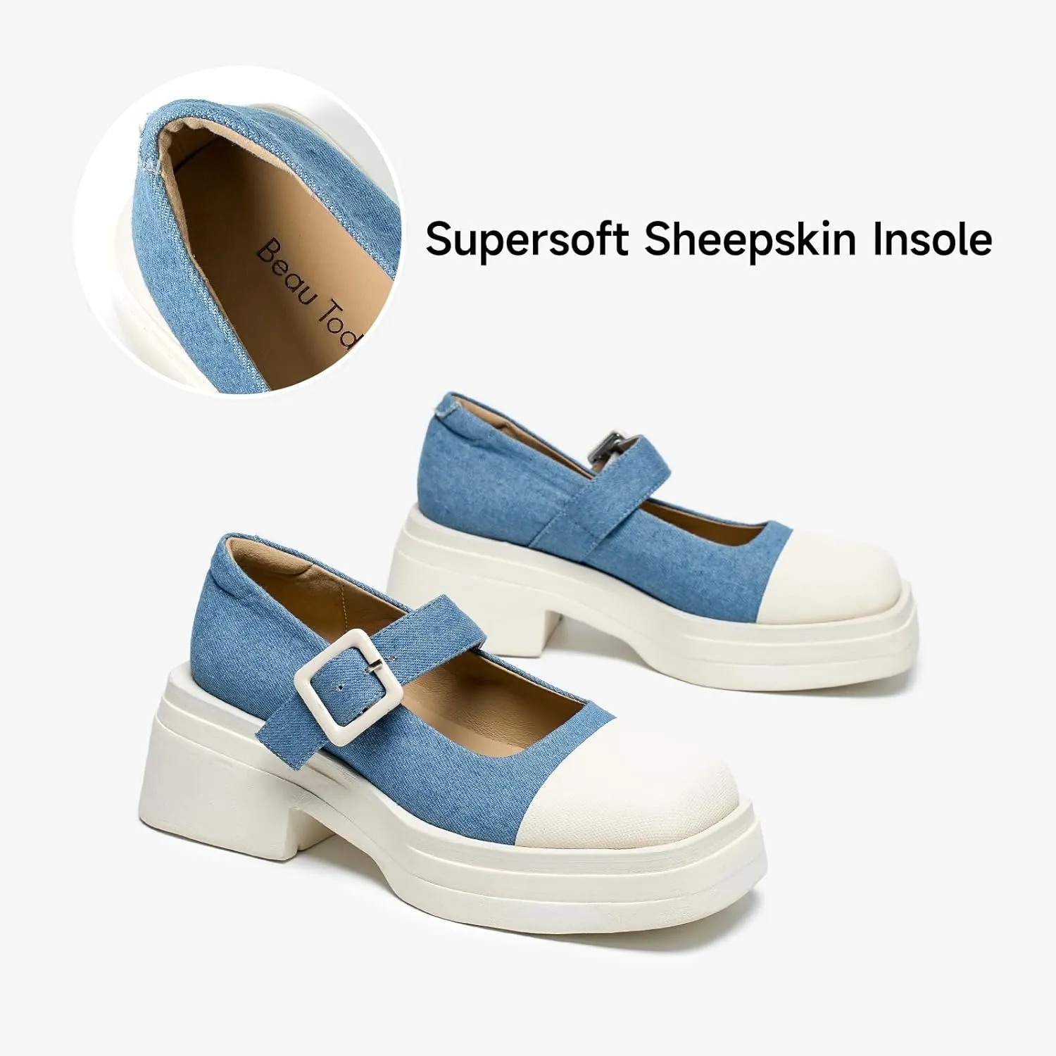 BEAU TODAY Mary Jane Shoes Women, Genuine Leather Womens Loafers, Mary Jane Pumps for Women, Closed Toe Dress Shoes for Women