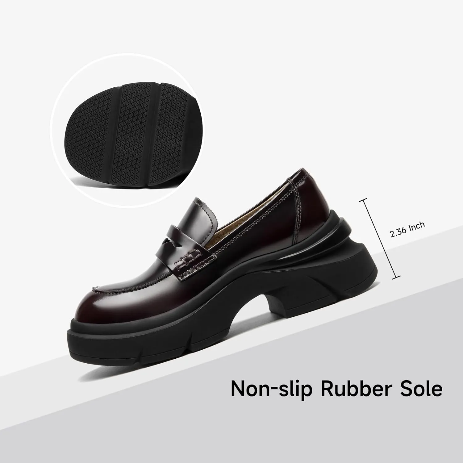 BEAU TODAY Womens Fashion Platform Loafers, Comfort Slip-on Leather Loafers with Chunky Heel, Round Toe Business Work Shoes