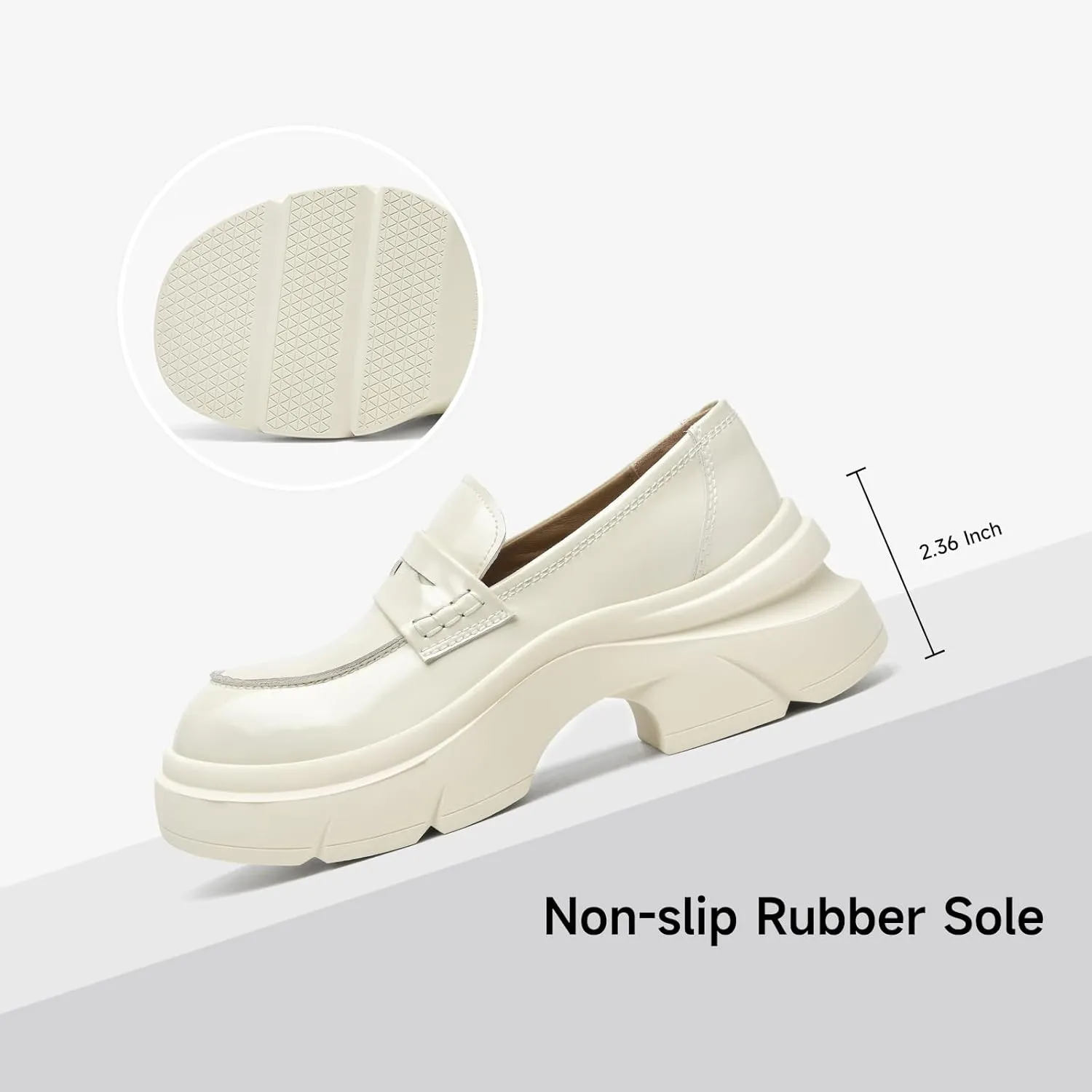 BEAU TODAY Womens Fashion Platform Loafers, Comfort Slip-on Leather Loafers with Chunky Heel, Round Toe Business Work Shoes