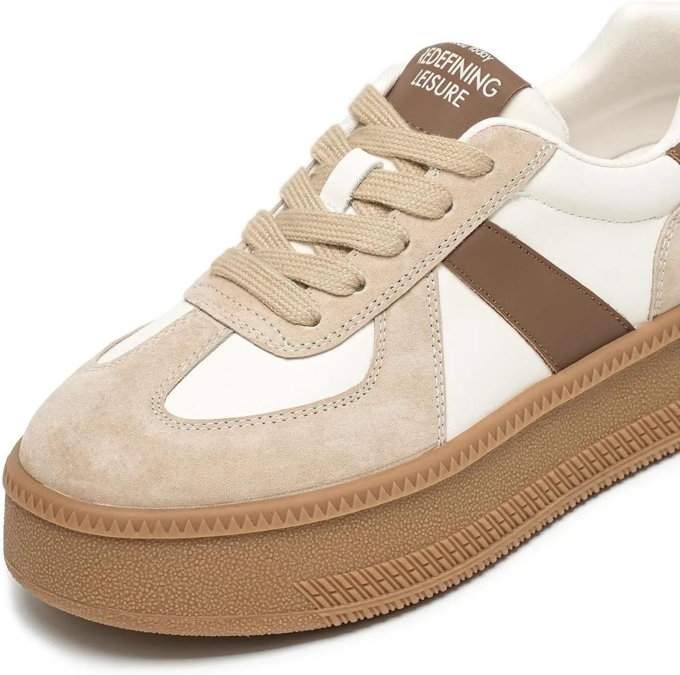 BEAU TODAY Women's Platform Fashion Sneakers, Classic Retro Trainers, Leather Casual Lace Up Skate Shoes, Comfortable Tennis Running Walking Shoes