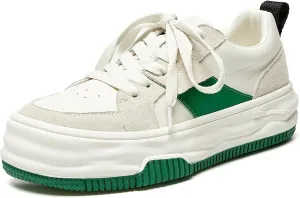 BEAU TODAY Womens Platform Sneakers, Leather Fashion Sneakers for Women Lace Up Comfortable Cute Tennis Shoes Casual Walking Shoes