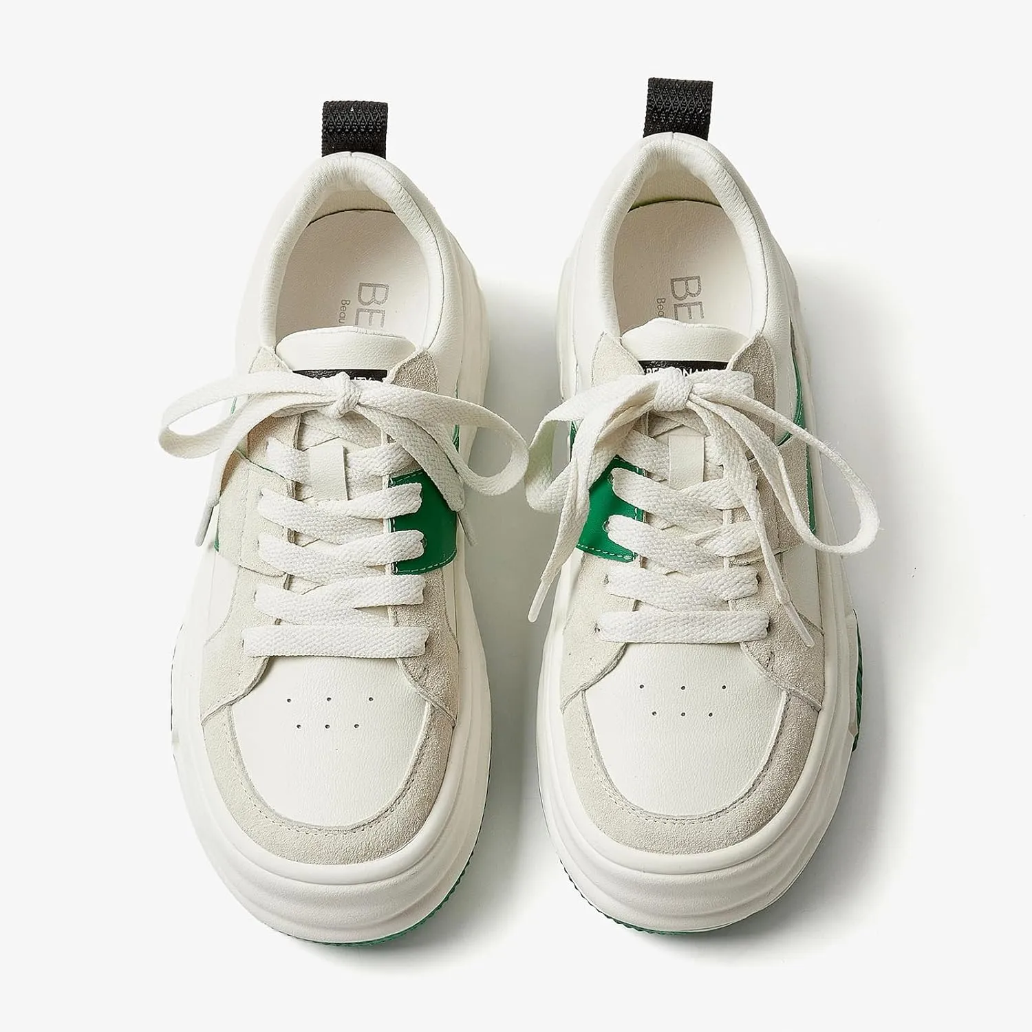 BEAU TODAY Womens Platform Sneakers, Leather Fashion Sneakers for Women Lace Up Comfortable Cute Tennis Shoes Casual Walking Shoes