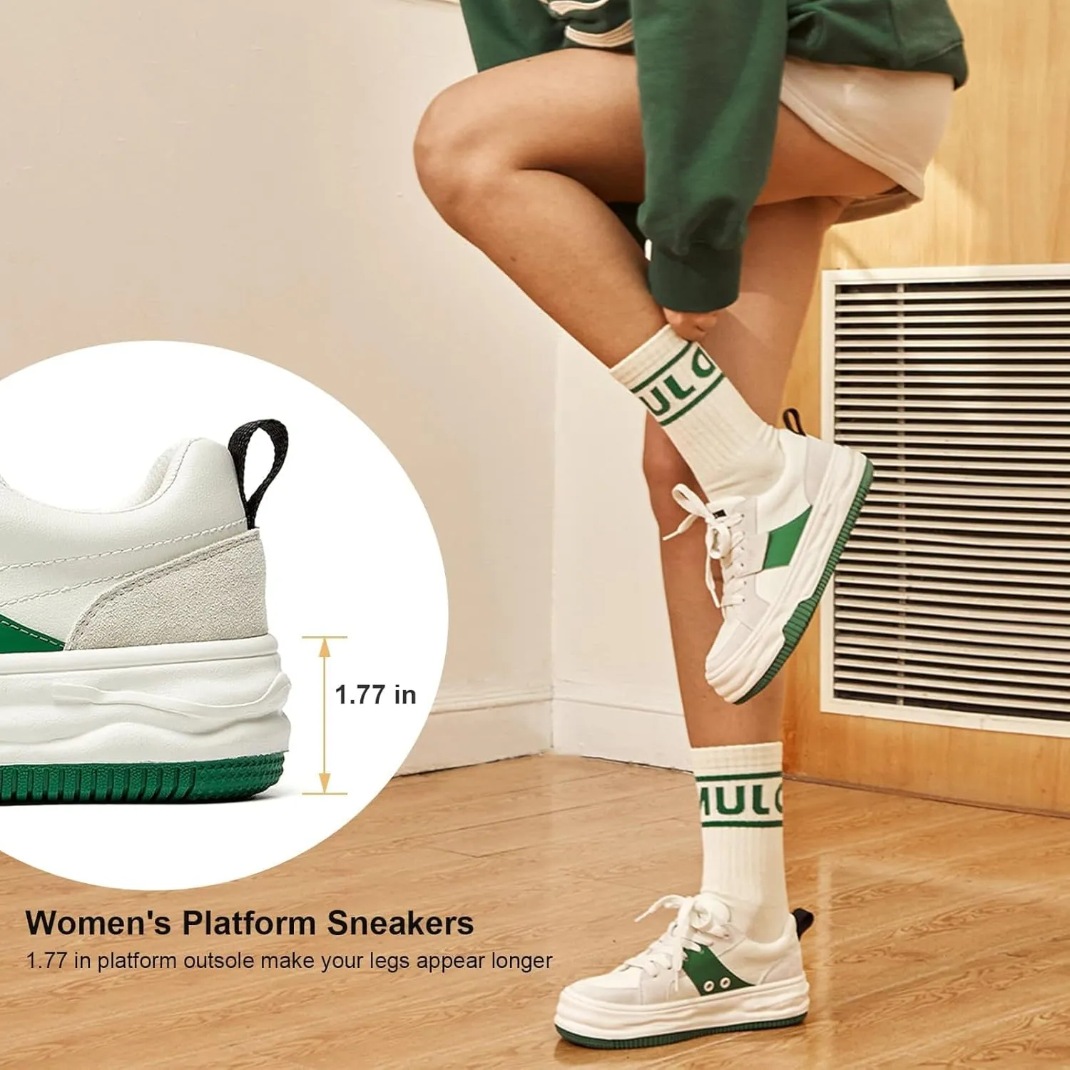BEAU TODAY Womens Platform Sneakers, Leather Fashion Sneakers for Women Lace Up Comfortable Cute Tennis Shoes Casual Walking Shoes
