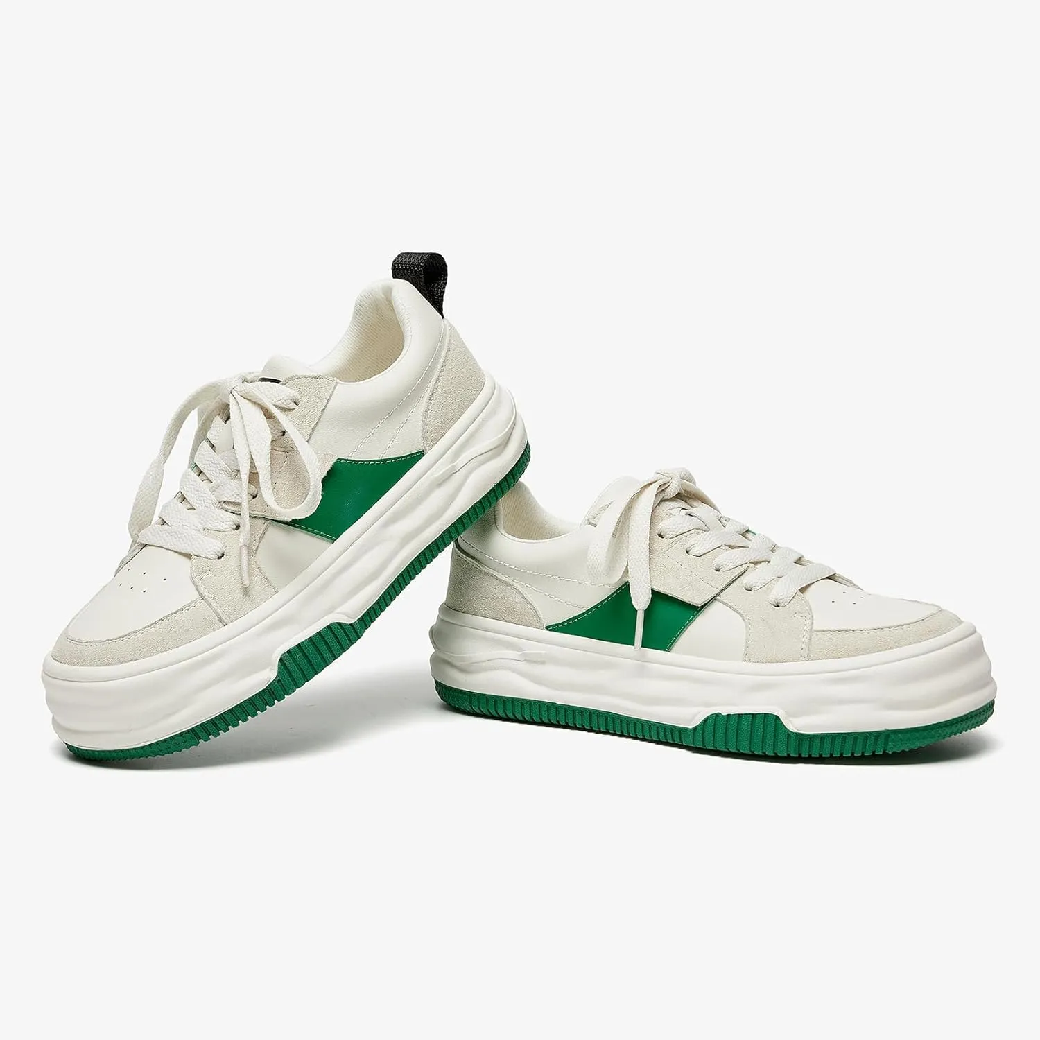 BEAU TODAY Womens Platform Sneakers, Leather Fashion Sneakers for Women Lace Up Comfortable Cute Tennis Shoes Casual Walking Shoes