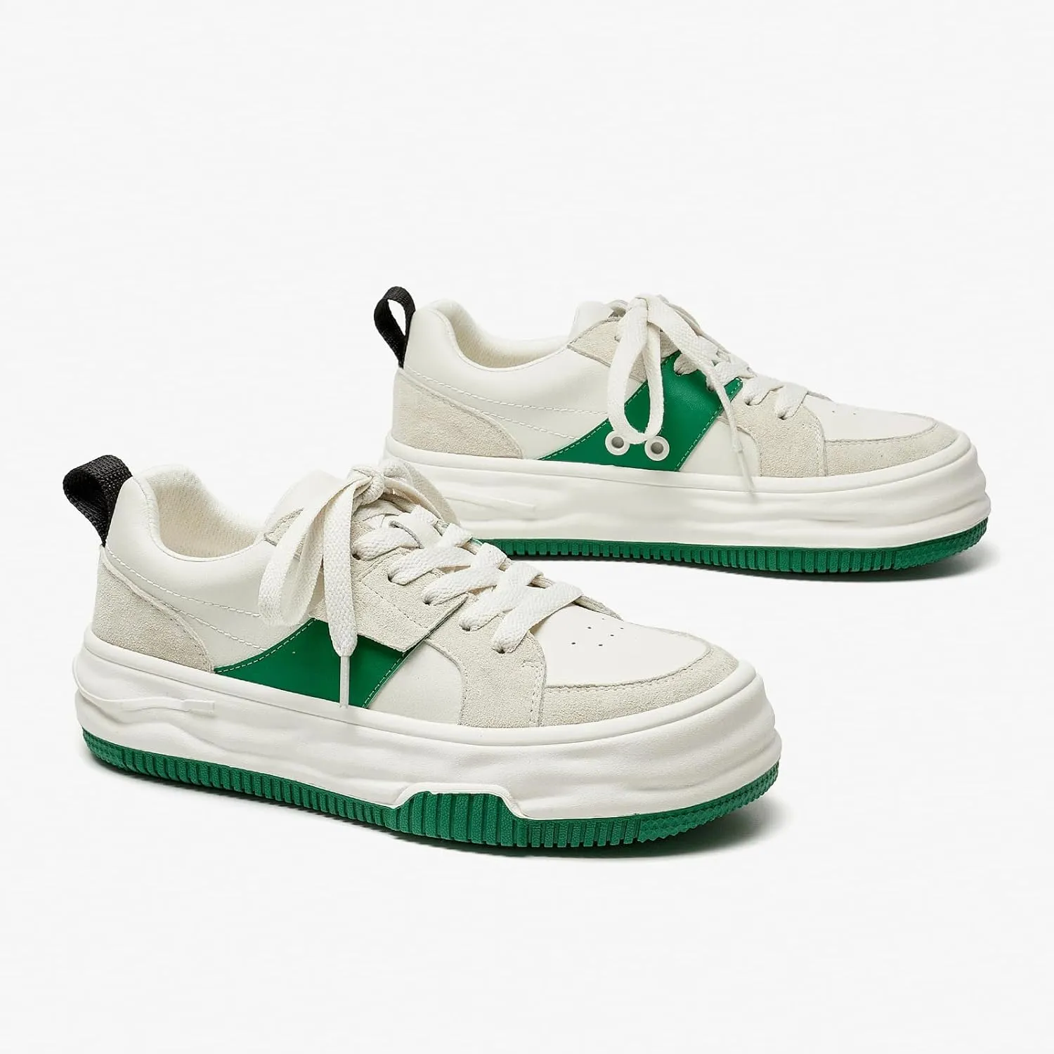 BEAU TODAY Womens Platform Sneakers, Leather Fashion Sneakers for Women Lace Up Comfortable Cute Tennis Shoes Casual Walking Shoes