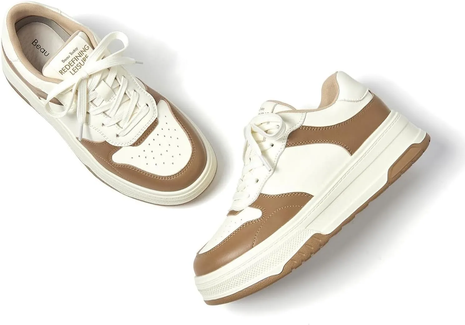 BEAU TODAY Women's Platform Sneakers,Fashion Leather Tennis Shoes for Women,Chunky Lightweight Comfortable Non Slip Lace up Dress Casual Walking Shoes