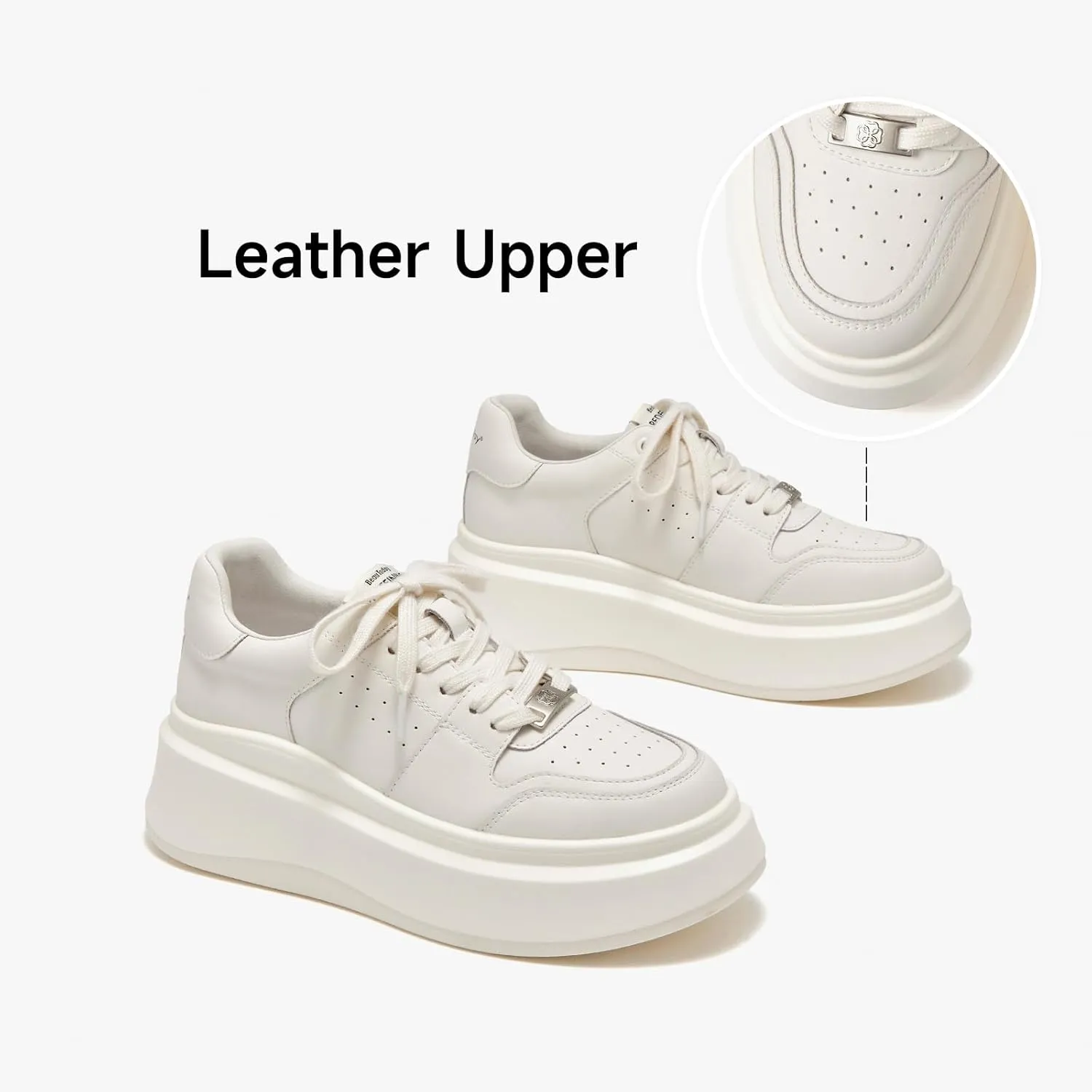 BEAU TODAY Women's Platform Sneakers,Fashion Leather Tennis Shoes for Women,Chunky Lightweight Comfortable Non Slip Lace up Dress Casual Walking Shoes