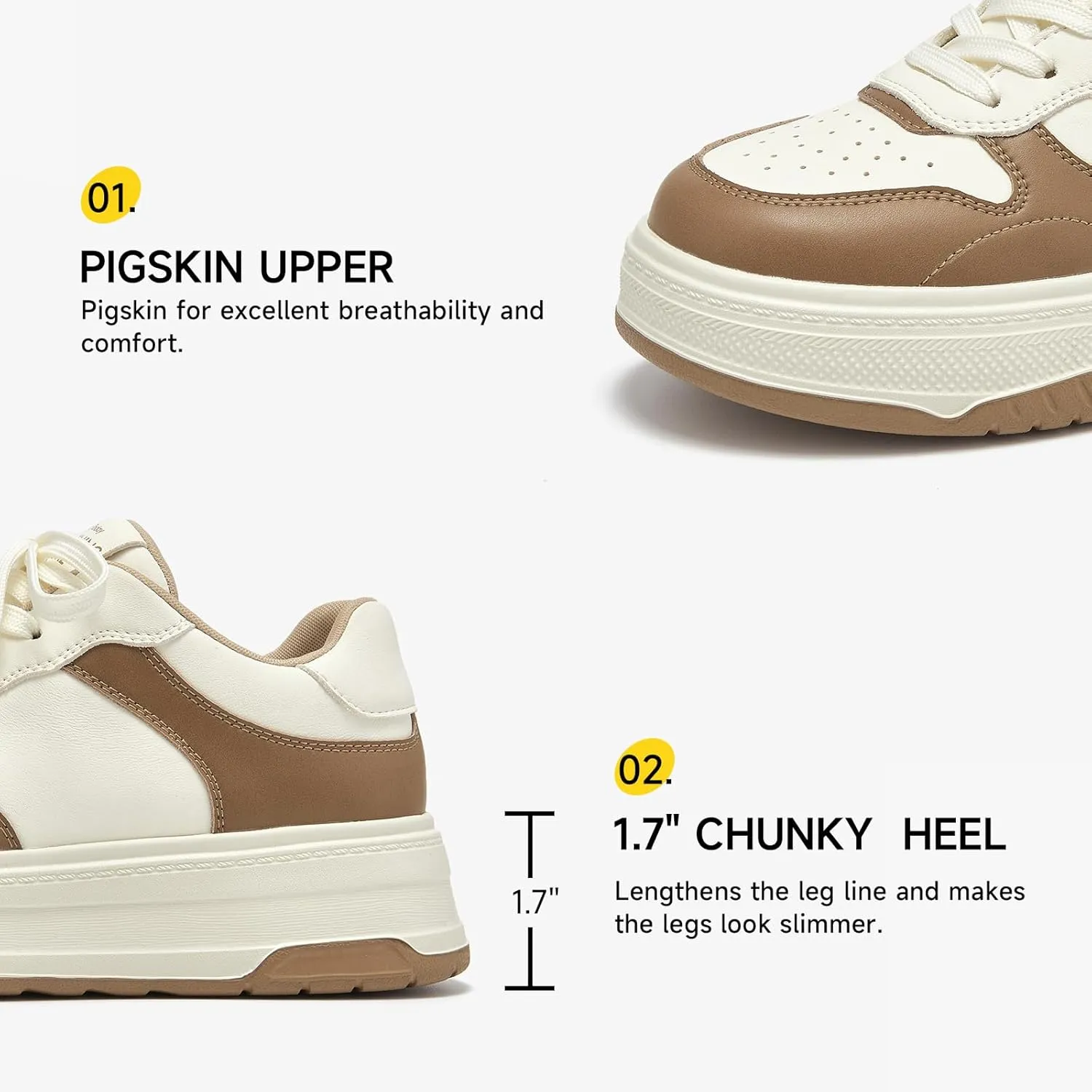 BEAU TODAY Women's Platform Sneakers,Fashion Leather Tennis Shoes for Women,Chunky Lightweight Comfortable Non Slip Lace up Dress Casual Walking Shoes