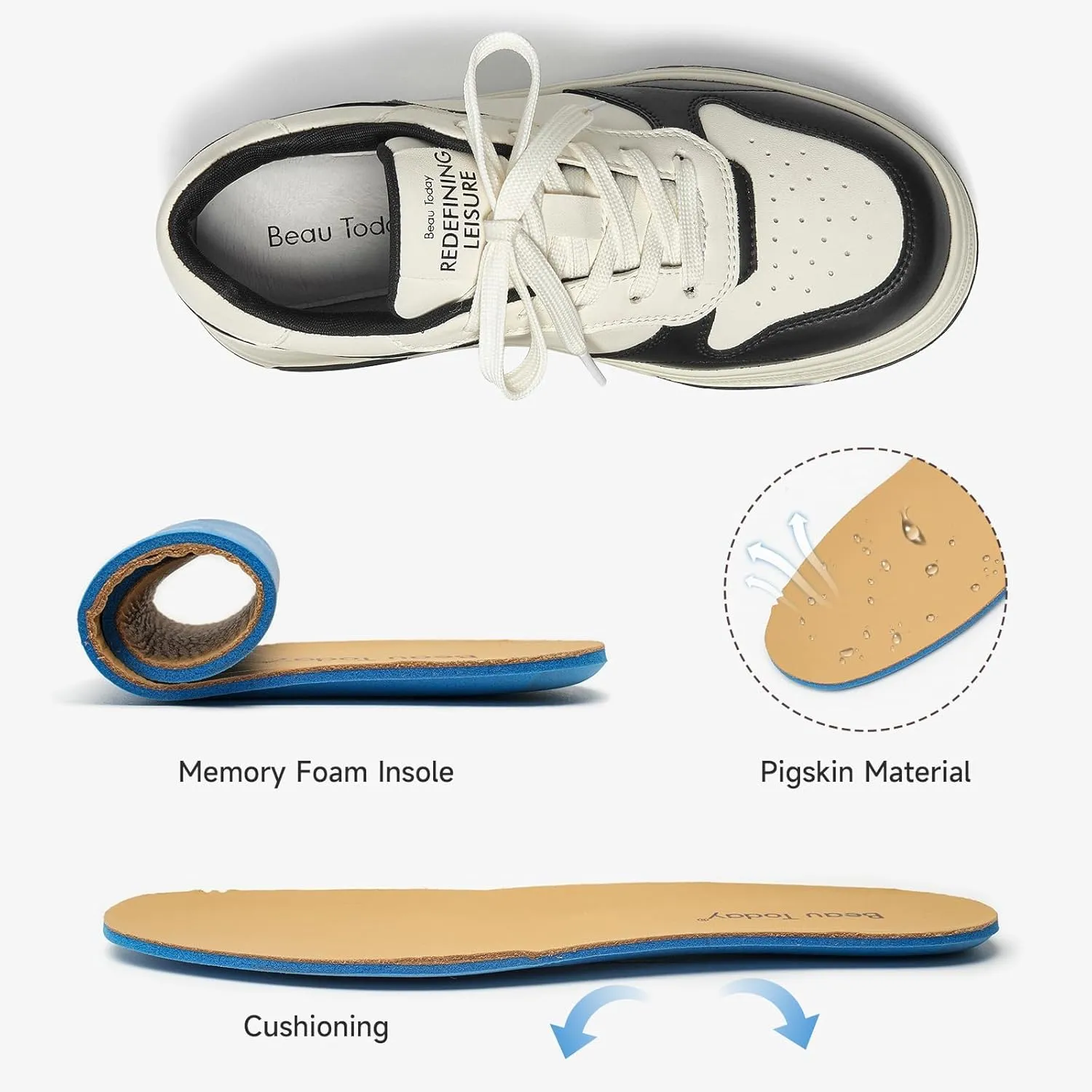 BEAU TODAY Women's Platform Sneakers,Fashion Leather Tennis Shoes for Women,Chunky Lightweight Comfortable Non Slip Lace up Dress Casual Walking Shoes