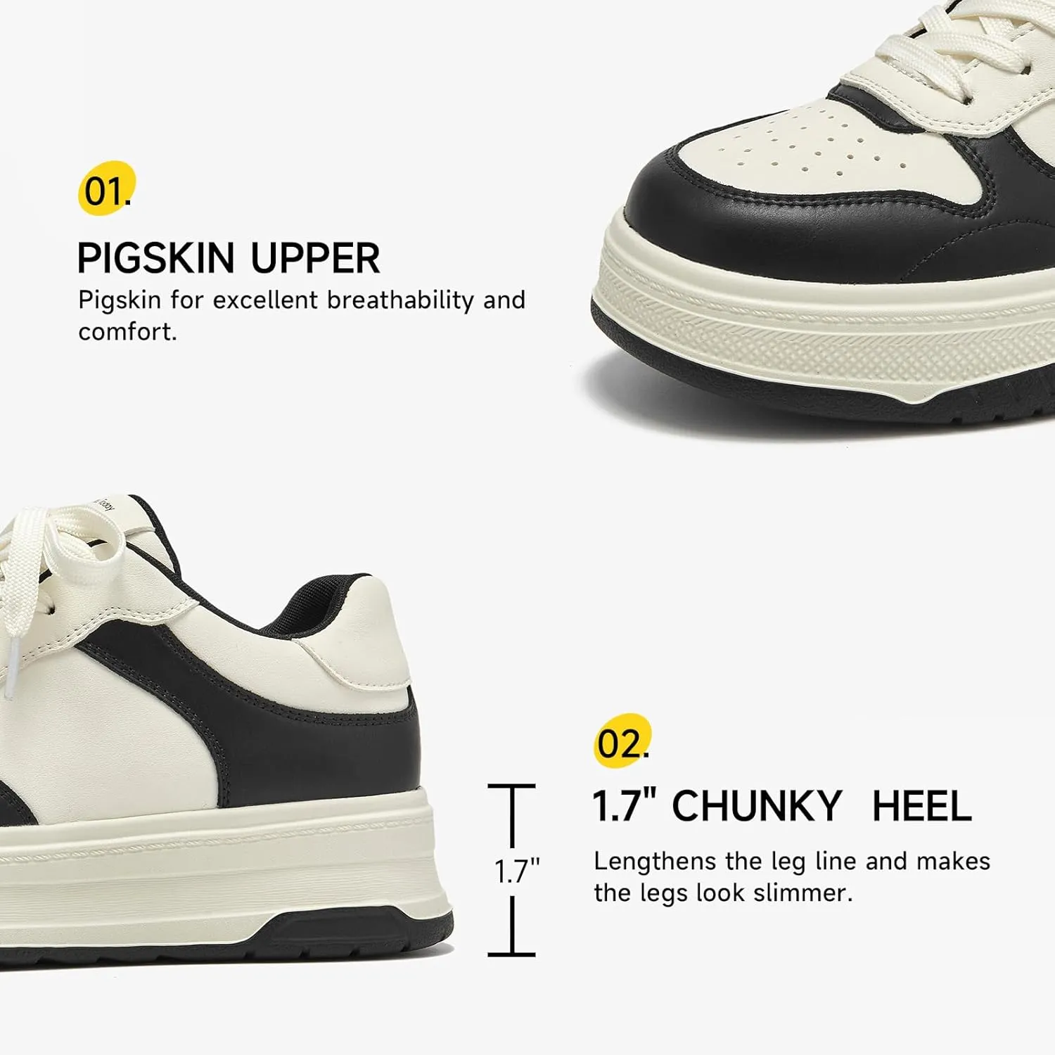 BEAU TODAY Women's Platform Sneakers,Fashion Leather Tennis Shoes for Women,Chunky Lightweight Comfortable Non Slip Lace up Dress Casual Walking Shoes