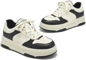 BEAU TODAY Women's Platform Sneakers,Fashion Leather Tennis Shoes for Women,Chunky Lightweight Comfortable Non Slip Lace up Dress Casual Walking Shoes