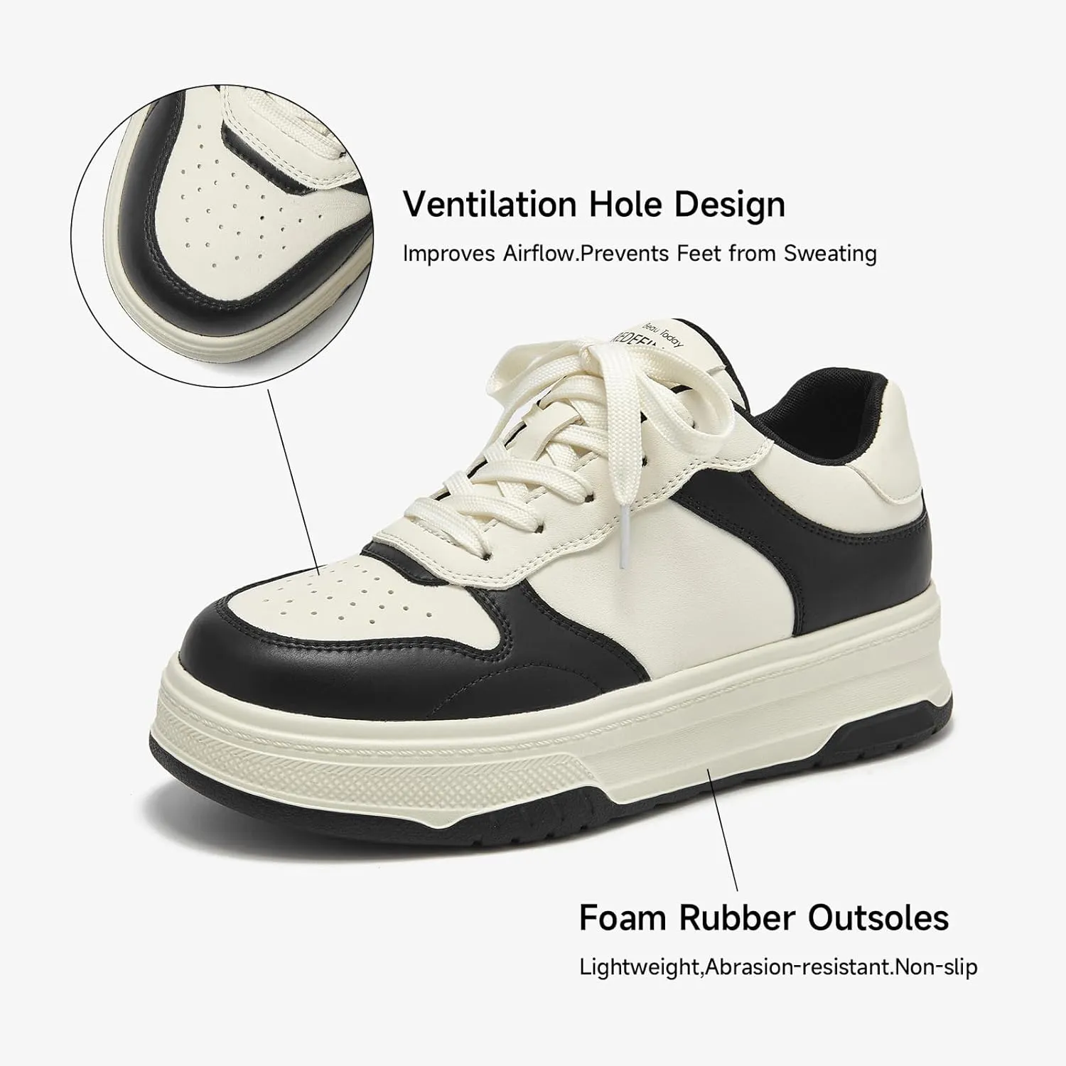 BEAU TODAY Women's Platform Sneakers,Fashion Leather Tennis Shoes for Women,Chunky Lightweight Comfortable Non Slip Lace up Dress Casual Walking Shoes
