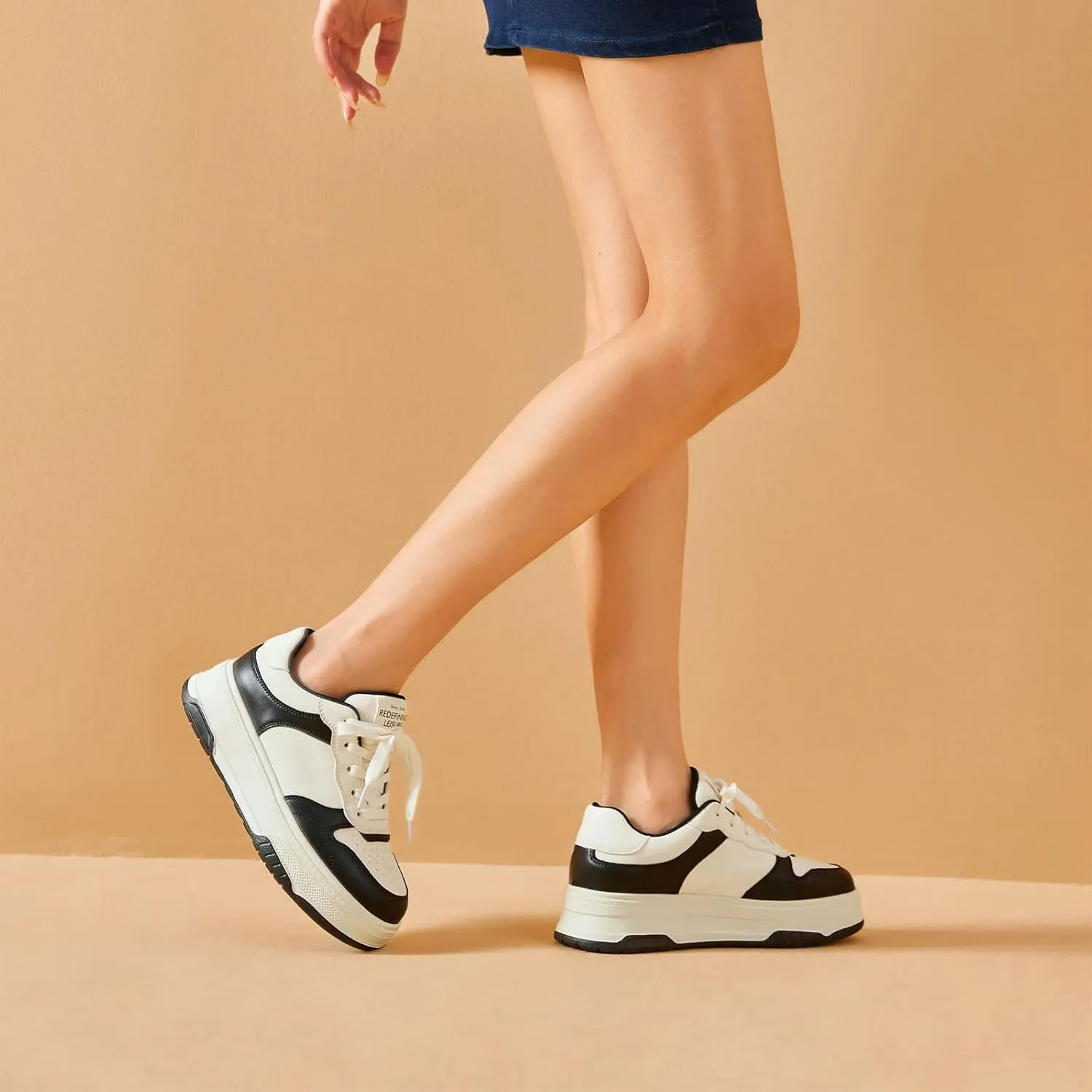 BEAU TODAY Women's Platform Sneakers,Fashion Leather Tennis Shoes for Women,Chunky Lightweight Comfortable Non Slip Lace up Dress Casual Walking Shoes