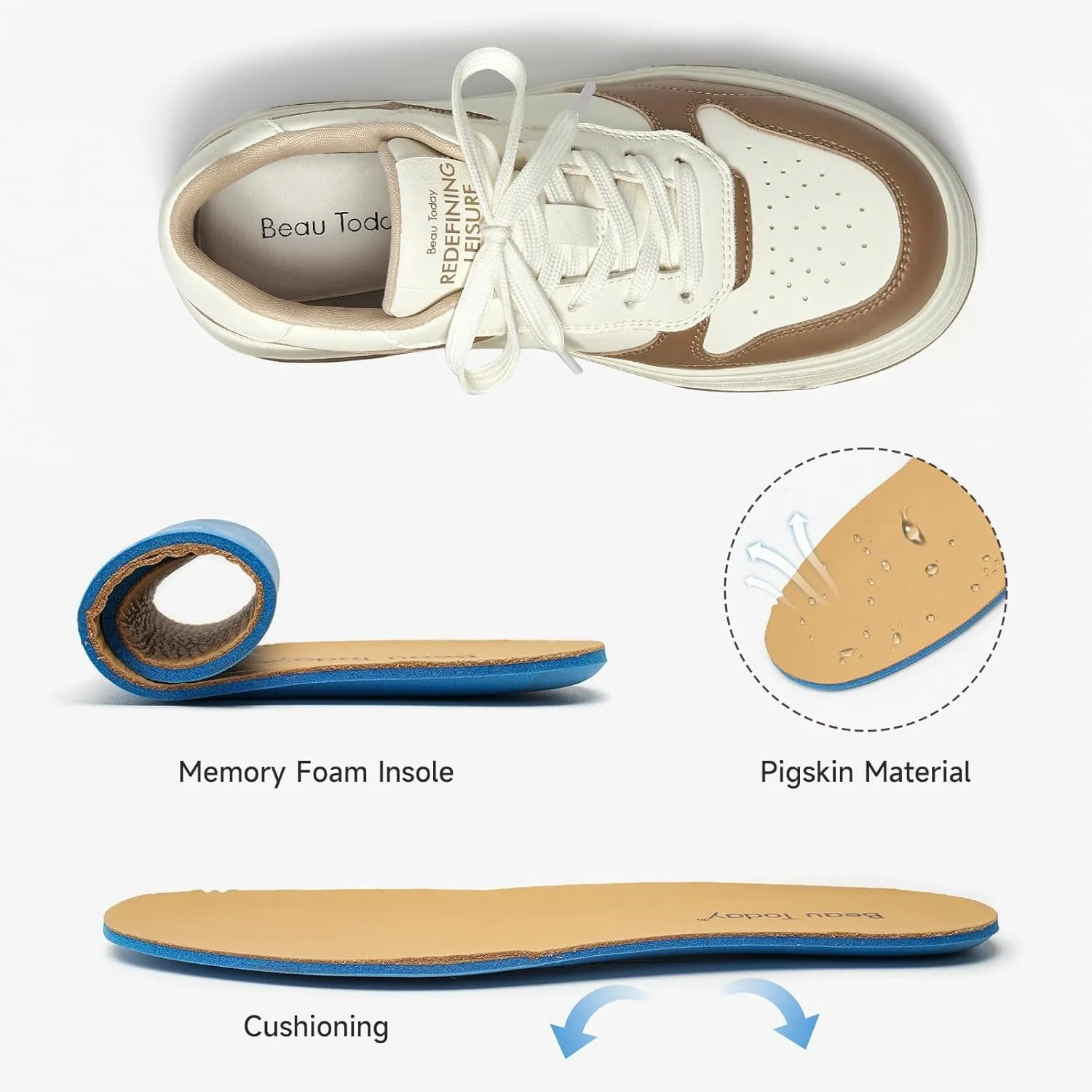 BEAU TODAY Women's Platform Sneakers,Fashion Leather Tennis Shoes for Women,Chunky Lightweight Comfortable Non Slip Lace up Dress Casual Walking Shoes