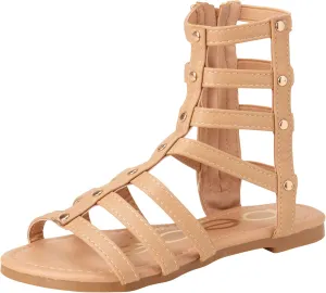 bebe Girls' Sandals - Open Toe Lightweight Summer Strappy Flat Gladiator Sandals with Ankle Zipper and Cushioned Sole