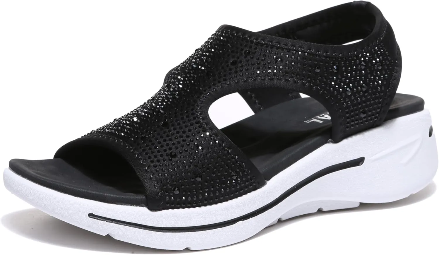 Bernal Women's Fashion Walking Sandals Comfortable Cushion Open-Toe Shoes Slip-On Platrorm Sandals with Diamonds