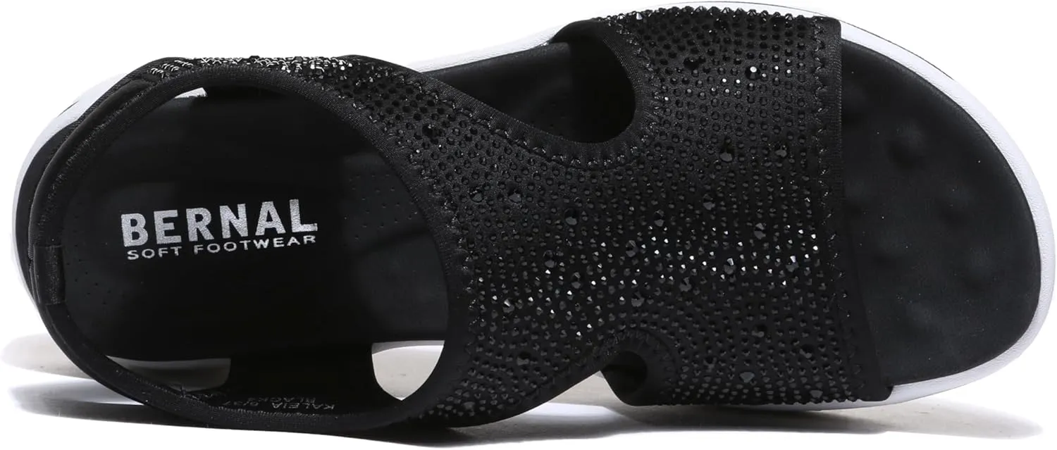 Bernal Women's Fashion Walking Sandals Comfortable Cushion Open-Toe Shoes Slip-On Platrorm Sandals with Diamonds