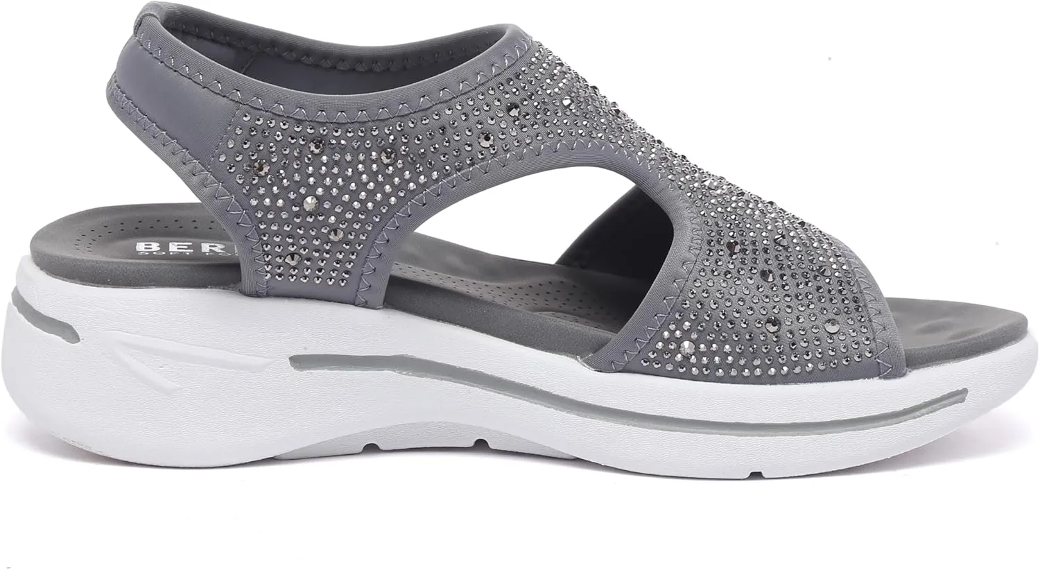 Bernal Women's Fashion Walking Sandals Comfortable Cushion Open-Toe Shoes Slip-On Platrorm Sandals with Diamonds