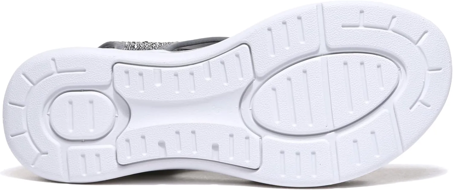 Bernal Women's Fashion Walking Sandals Comfortable Cushion Open-Toe Shoes Slip-On Platrorm Sandals with Diamonds