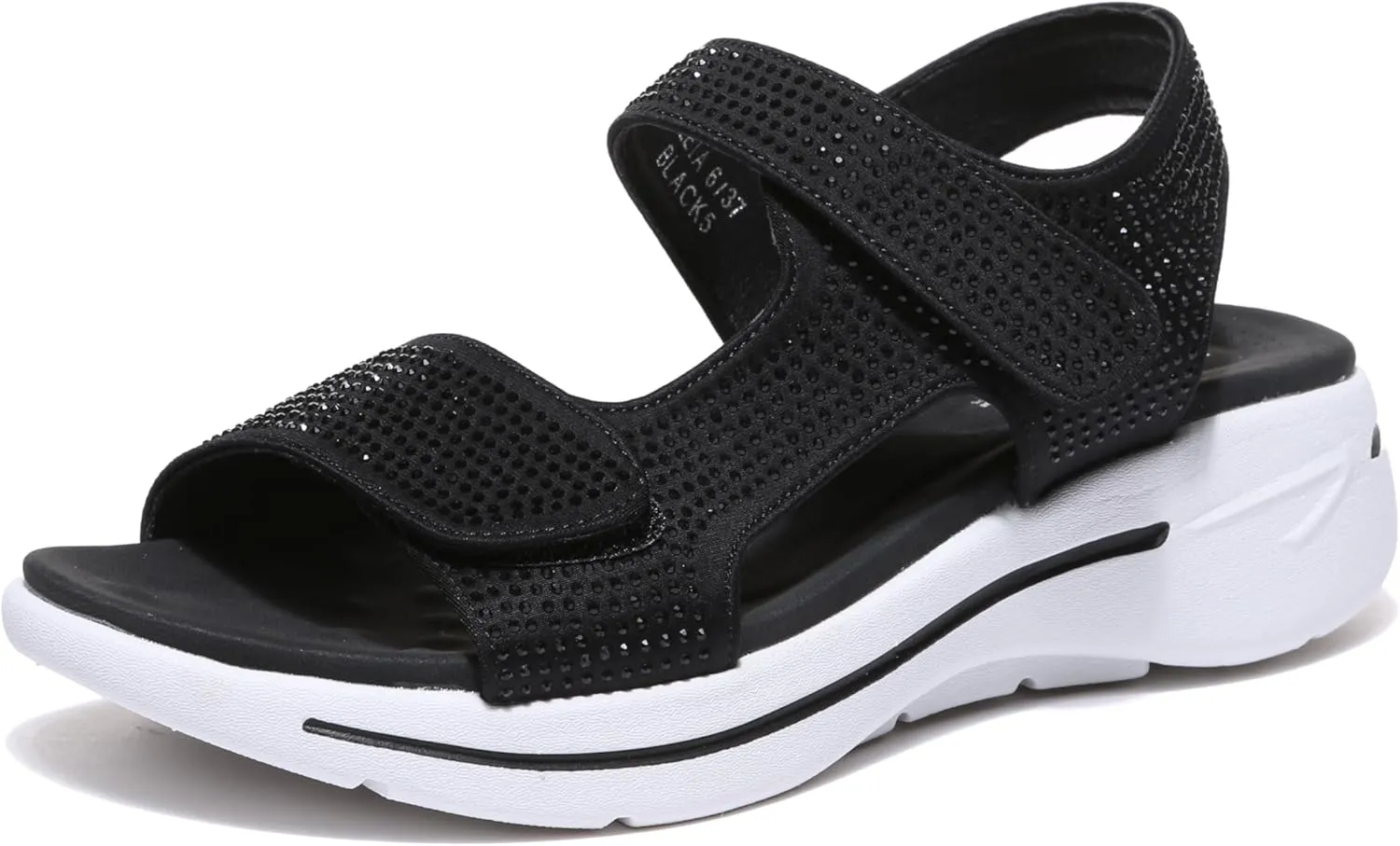 Bernal Women's Fashion Walking Sandals Comfortable Cushion Open-Toe Shoes Slip-On Platrorm Sandals with Diamonds