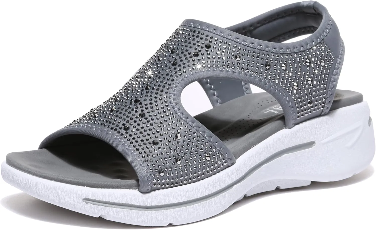 Bernal Women's Fashion Walking Sandals Comfortable Cushion Open-Toe Shoes Slip-On Platrorm Sandals with Diamonds