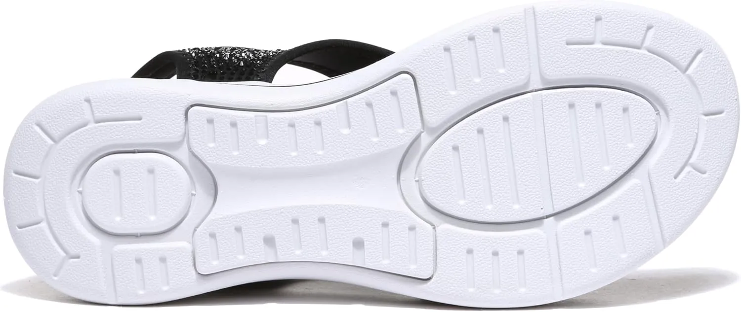 Bernal Women's Fashion Walking Sandals Comfortable Cushion Open-Toe Shoes Slip-On Platrorm Sandals with Diamonds