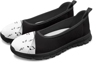 Binienty Women's Comfy Slip-On Walking Shoes Wide Toe Box Elasticity Knit Loafers with Arch Support