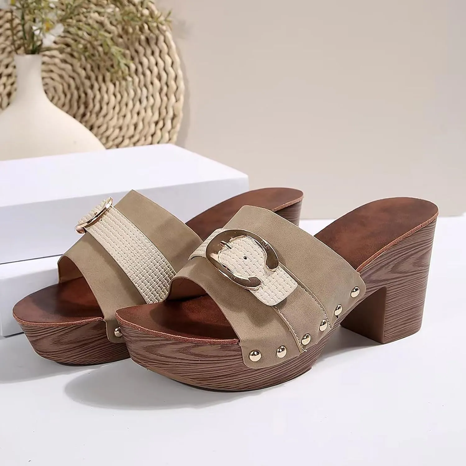 Black Block Heels for Women,Chunky Open Toe Stylish Comfortable Platform Sandals with Adjustable Ankle Strap Slip On Beach Slides Sandals Summer Casual Platform Heels for Women Dressy