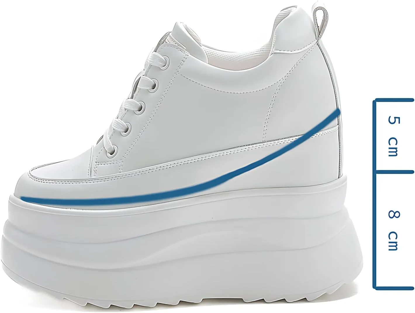 Black White Platform Sneakers for Women- 8cm Chunky Sole 5cm Hidden Wedge Heel-Leather Chunky Platform Shoes for Female Footwear