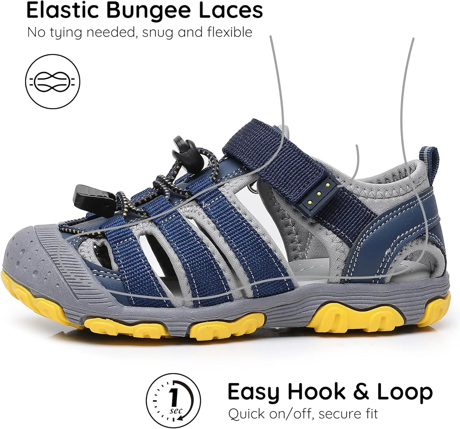 Blikcon Boys Girls Sandals Closed Toe Water Sandals for Kids Soft Sole Outdoor Sport Sandals with Adjustable Straps (Toddler/Little Kid)