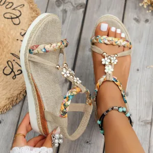 Boho Women's Wedge Sandals Wide Width Comfort Platform with Arch Support Elegant Ankle Strap Bohemian Sandals for Women Non-Slip Summer Beach Shoes Casual Dressy Walking Shoes