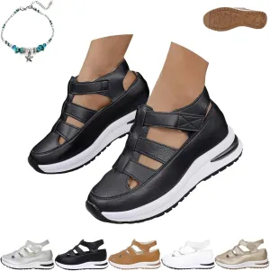 Bomre Shoes, Women's Plus Size Hollow-Out Casual Sandals, Closed Toe Platform Sandals Height-Boosting Thick Sole (Black,7.5)