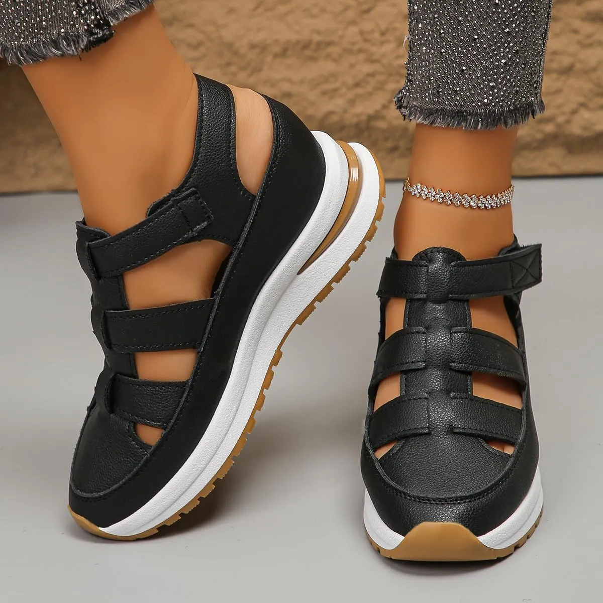 Bootara Shoes Women, Plus Size Hollow-Out Casual Closed Toe Sandals – Comfort Gladiator Platform Height-Boosting Thick Sole