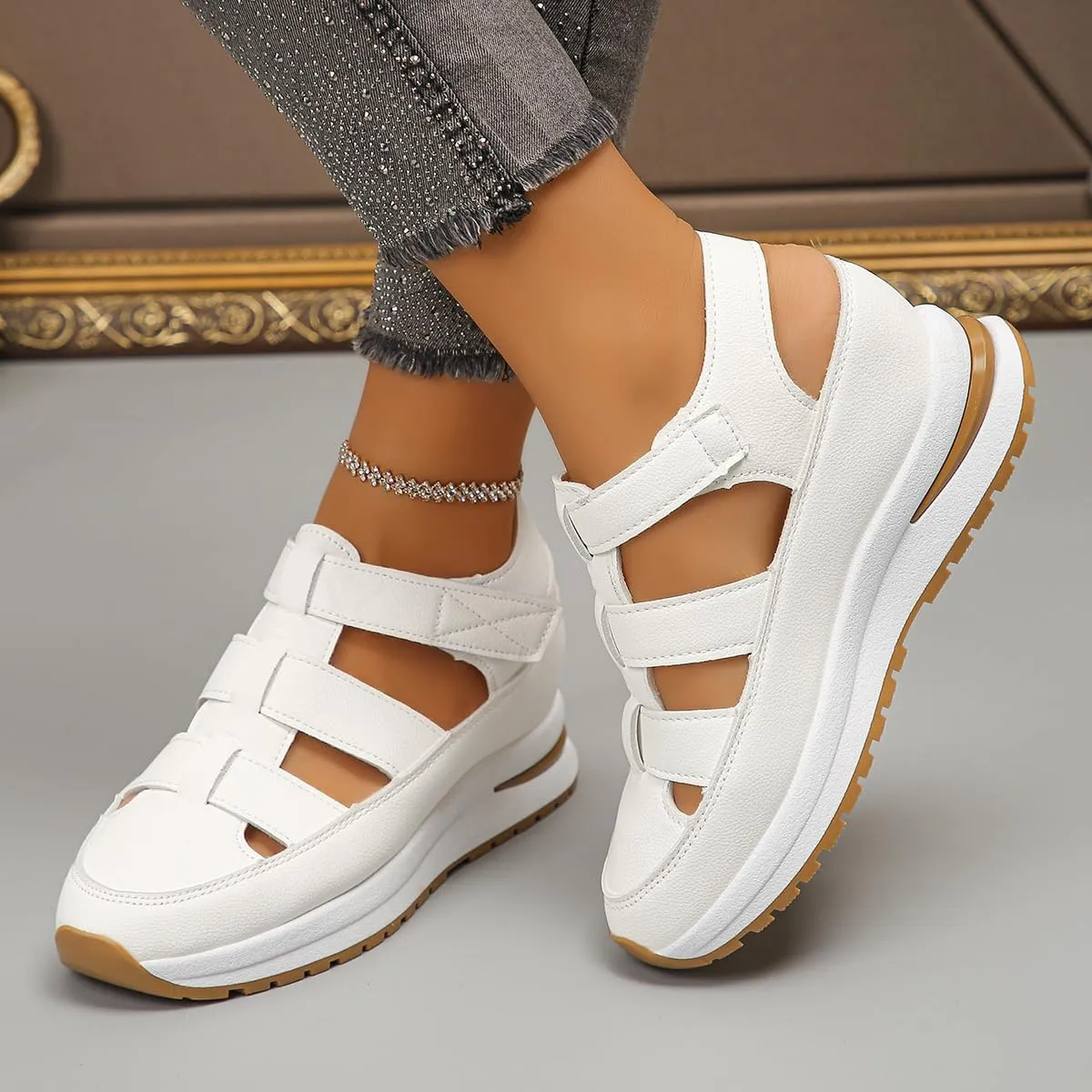 Bootara Shoes Women, Plus Size Hollow-Out Casual Closed Toe Sandals – Comfort Gladiator Platform Height-Boosting Thick Sole