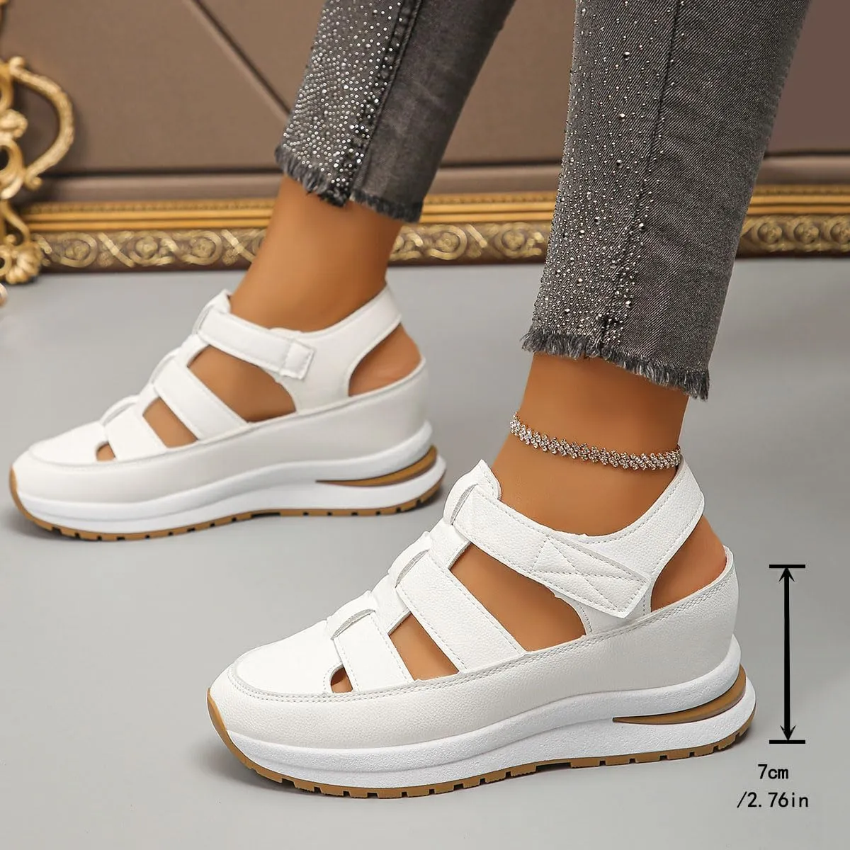 Bootara Shoes Women, Plus Size Hollow-Out Casual Closed Toe Sandals – Comfort Gladiator Platform Height-Boosting Thick Sole