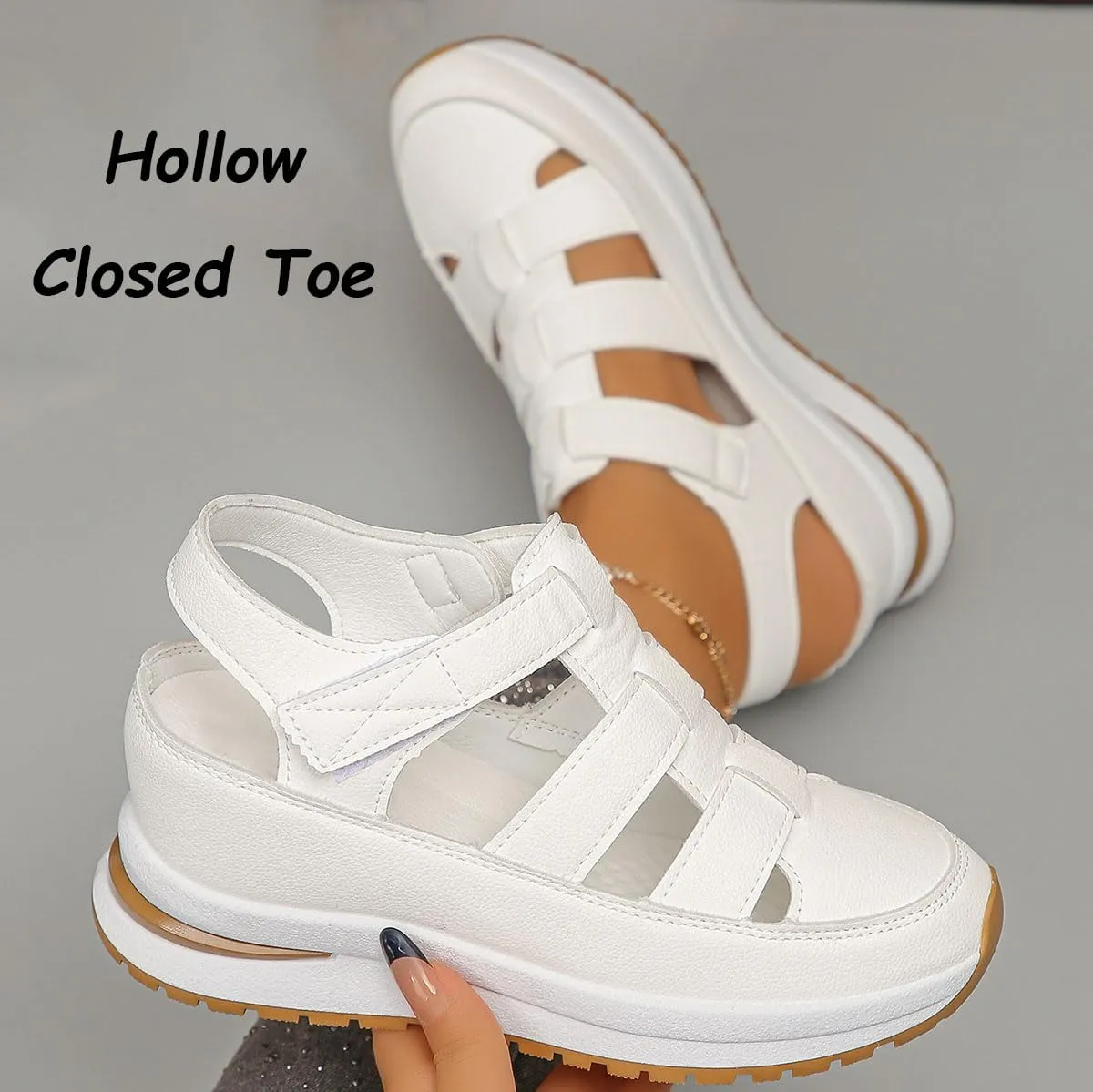 Bootara Shoes Women, Plus Size Hollow-Out Casual Closed Toe Sandals – Comfort Gladiator Platform Height-Boosting Thick Sole