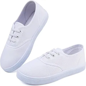 Boy's Girl's Kids White Canvas Shoes for Kids Slip-On Lightweight Sneakers Casual Skin-Friendly Walking Running Shoes(Toddler/Little Kids/Big Kids)