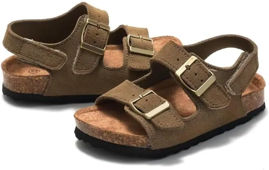 Boys Girls Summer Cork Footbed Slide Sandal, Arch Support Outdoor Sandals with Adjustable Buckle Backstraps for Toddler/Little Kid/Big Kid