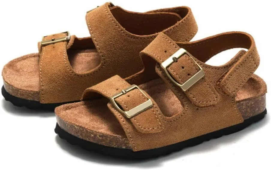 Boys Girls Summer Cork Footbed Slide Sandal, Arch Support Outdoor Sandals with Adjustable Buckle Backstraps for Toddler/Little Kid/Big Kid