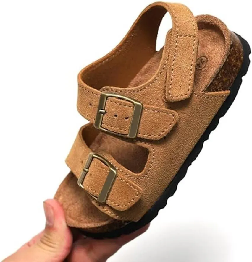 Boys Girls Summer Cork Footbed Slide Sandal, Arch Support Outdoor Sandals with Adjustable Buckle Backstraps for Toddler/Little Kid/Big Kid