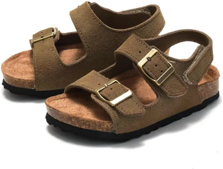 Boys Girls Summer Cork Footbed Slide Sandal, Arch Support Outdoor Sandals with Adjustable Buckle Backstraps for Toddler/Little Kid/Big Kid