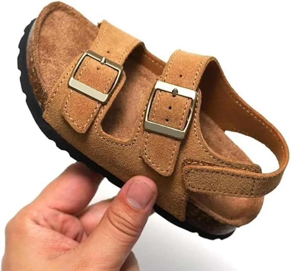 Boys Girls Summer Cork Footbed Slide Sandal, Arch Support Outdoor Sandals with Adjustable Buckle Backstraps for Toddler/Little Kid/Big Kid