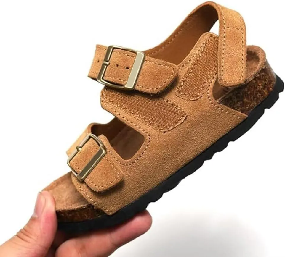 Boys Girls Summer Cork Footbed Slide Sandal, Arch Support Outdoor Sandals with Adjustable Buckle Backstraps for Toddler/Little Kid/Big Kid