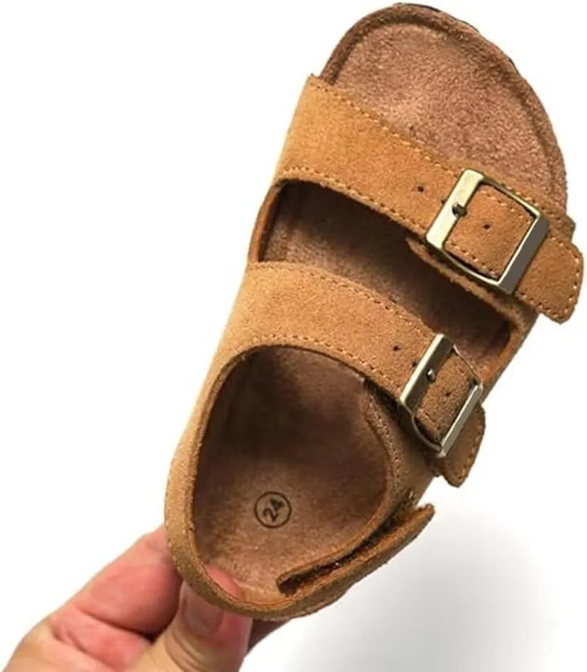 Boys Girls Summer Cork Footbed Slide Sandal, Arch Support Outdoor Sandals with Adjustable Buckle Backstraps for Toddler/Little Kid/Big Kid
