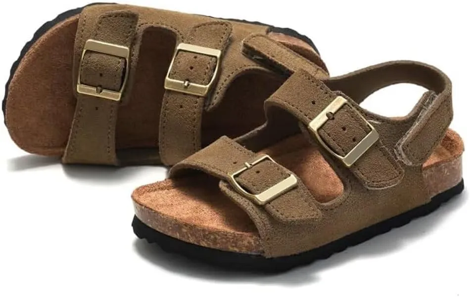 Boys Girls Summer Cork Footbed Slide Sandal, Arch Support Outdoor Sandals with Adjustable Buckle Backstraps for Toddler/Little Kid/Big Kid