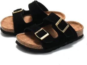 Boys Girls Summer Cork Footbed Slide Sandal, Arch Support Outdoor Suede Sandals with Adjustable Buckle for Toddler/Little Kid/Big Kid